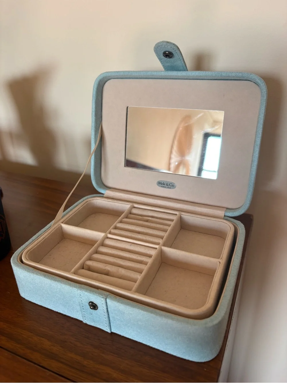 Mele & Co. Giana Light Blue Suede Jewelry Box